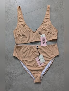 PrettyLittleThing Plus Nude Bikini Set US 24 NWT | High Waisted Minimalist Swim